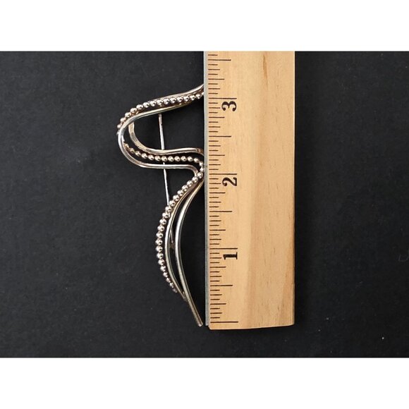 Vintage Sterling Silver Wave Brooch Pin With Beaded Detailing - Picture 4 of 4